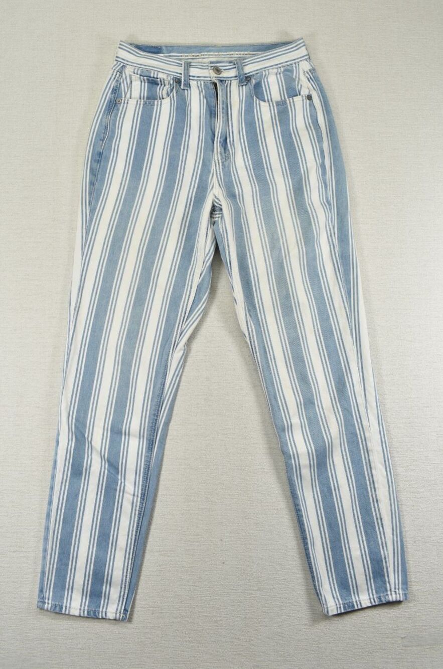 American Eagle Mom Jeans Womens 2 Blue Striped Denim High Rise Straight Leg